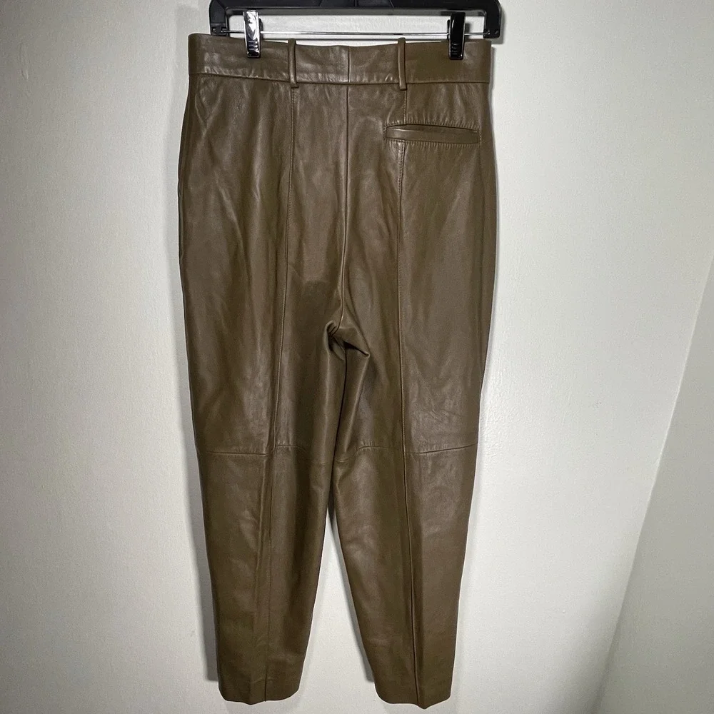 Tory Burch Brown 100% Lamb Leather Pleated Pants Women's Size 6 Tapered